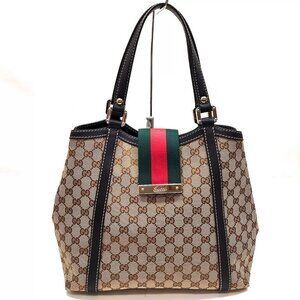 Gucci Hand Bag Sherry Line Brown Canvas 649-020325